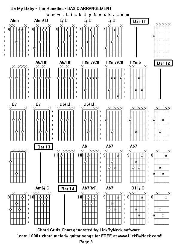 Chord Grids Chart of chord melody fingerstyle guitar song-Be My Baby - The Ronettes - BASIC ARRANGEMENT,generated by LickByNeck software.